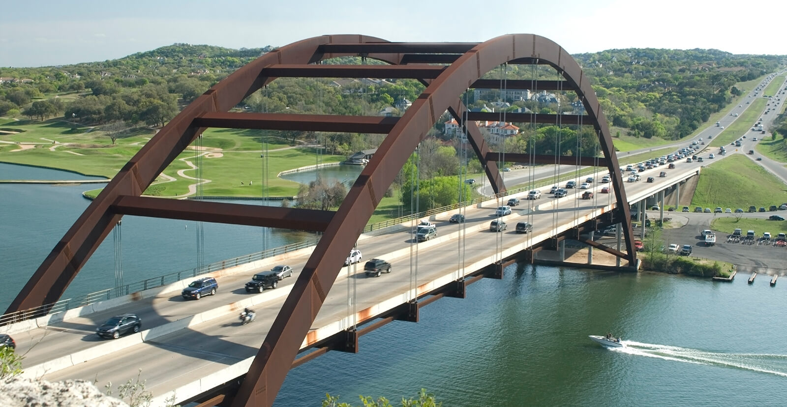 Modern Bridge with many cars passing through
